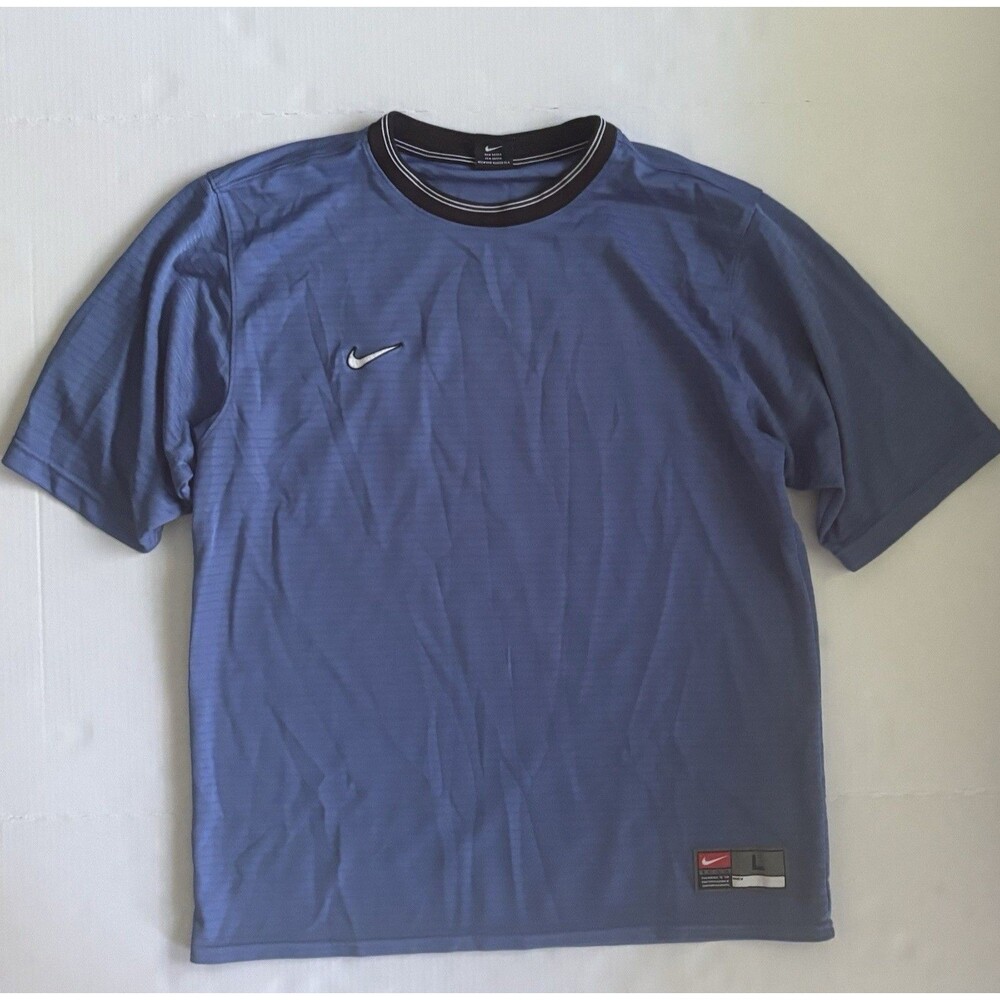Nike Team Vintage Men's L Blue Crew Neck 90’s-00’s Polyester Logo T-Shirt Gym